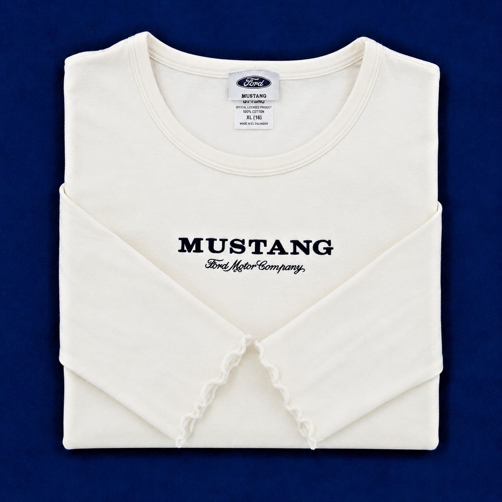 Mustang Cropped Womans XL Long Sleeve White Shirt Retro Style Horse Car Ford